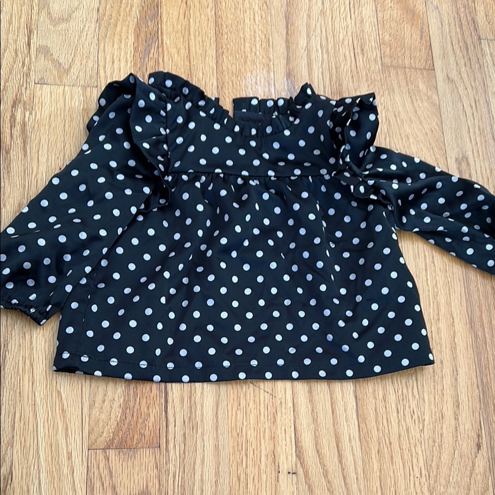 GAP Black and White Polka Dot Blouse with Ruffled Neckline